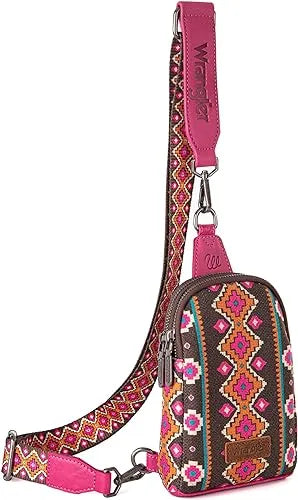 Wrangler Aztec Crossbody Sling Bags for Women Cross Body Purse with Detachable Strap