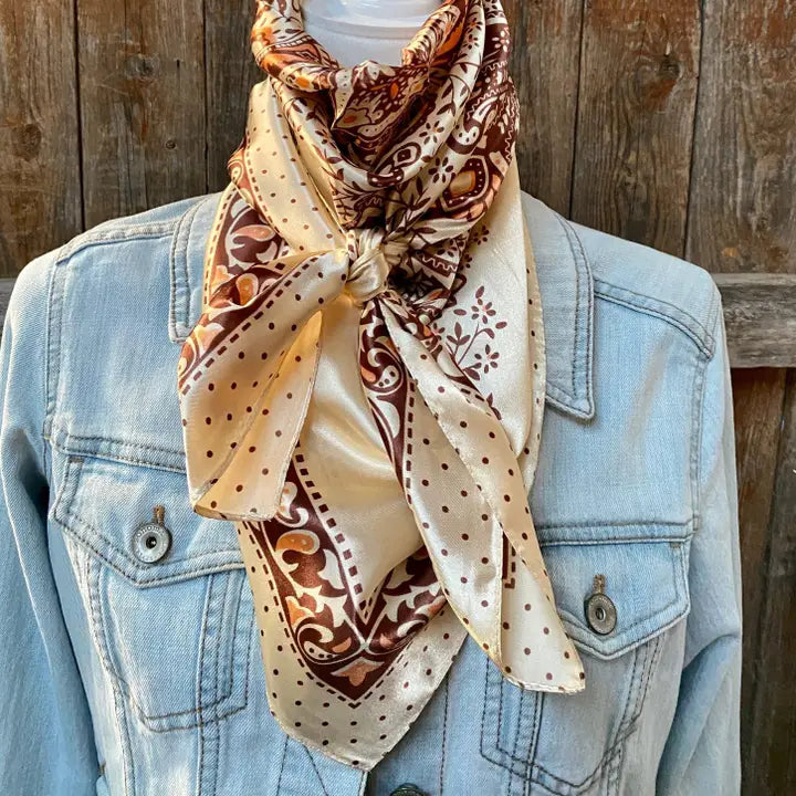RODEO DRIVE | TAN/BROWN POLKA DOT & PAISLEY WILD RAG /SCARF WR445