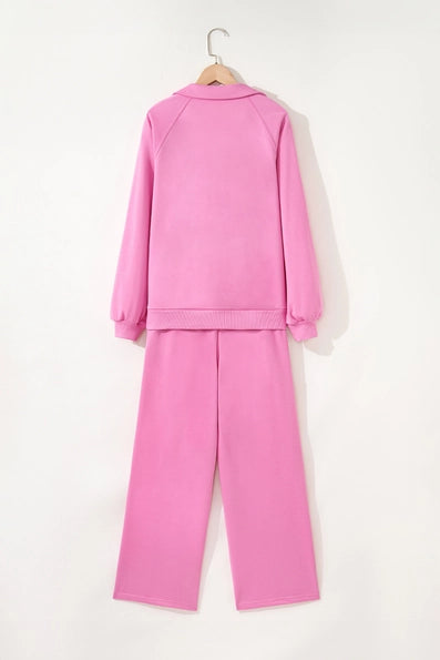 Polo Collar V Neck Pullover and Drawstring Sweatpants Set