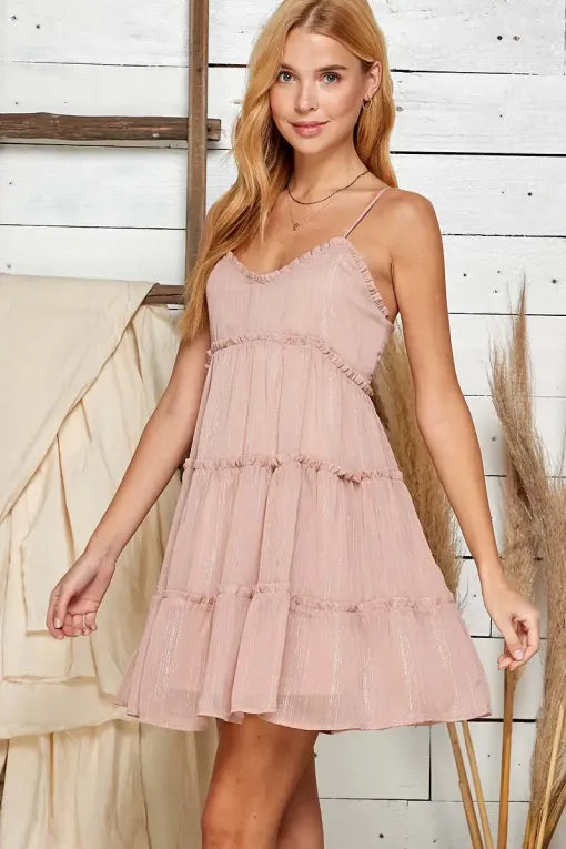 RUFFLED & TIERED DRESS MAUVE