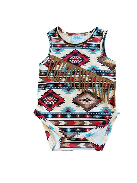 Shea Aztec Sueded Fringe Onesie