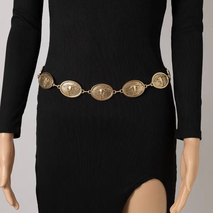 Bull Skull Concho Chain Belt