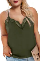 Green Plus Size Lacy Neckline Tank