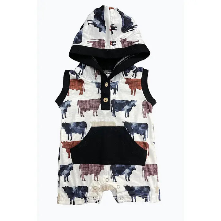 Baby Boys Cow Hoodie Western Romper