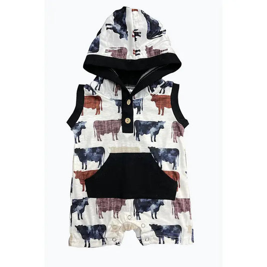 Baby Boys Cow Hoodie Western Romper