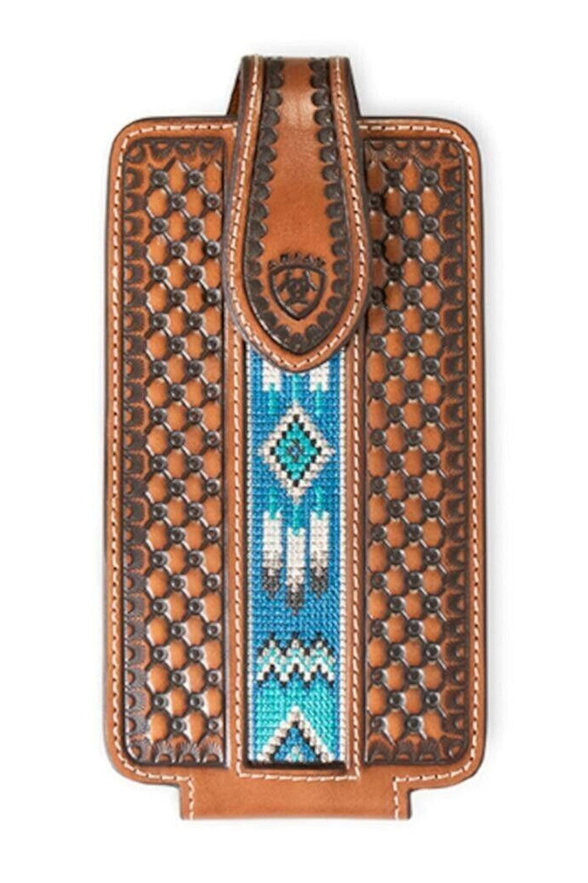 Ariat Cell Phone Holster Unisex Leather Embossed Weave Embroidered Inlay - A0604002