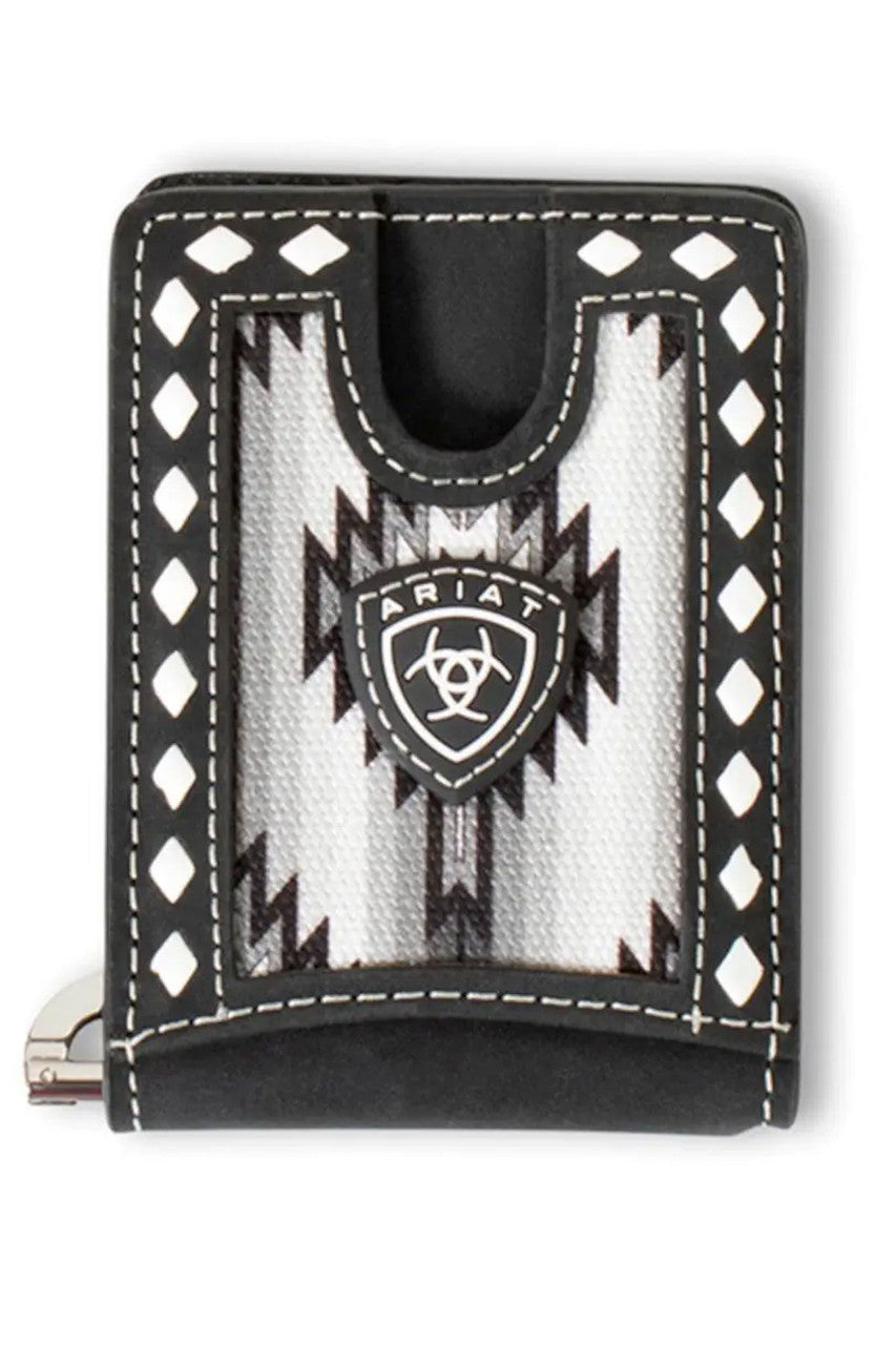 Ariat Wallets Men's Leather Logo Fabric Laced Black Money Clip - A3559001
