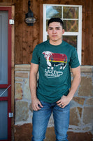 Lazy J Ranch Wear Sunrise Cactus Bull Short Sleeve T-Shirt – Heather Forest Green