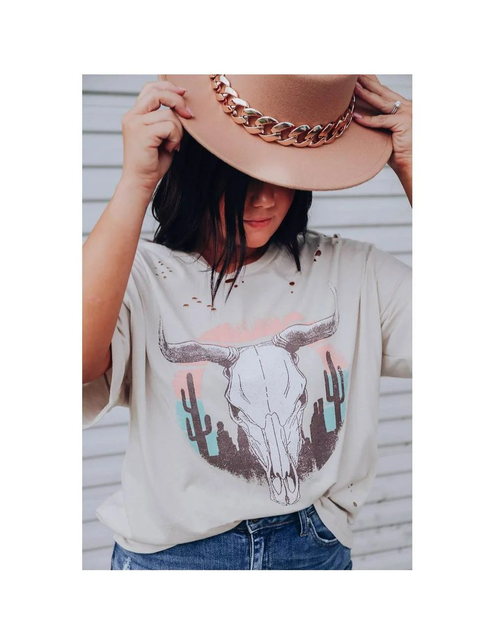 BEIGE PLUS SIZE DESERT BEIGE VINTAGE LONGHORN GRAPHIC TEE