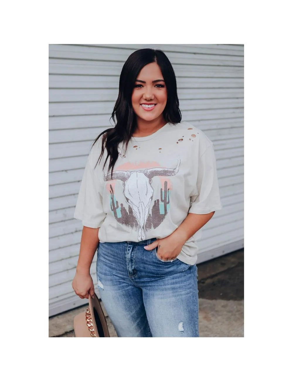 BEIGE PLUS SIZE DESERT BEIGE VINTAGE LONGHORN GRAPHIC TEE