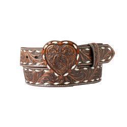 Angel Ranch Ladies Belt 1 1/2" Heart Twisted Buck Lacing Dark Brown