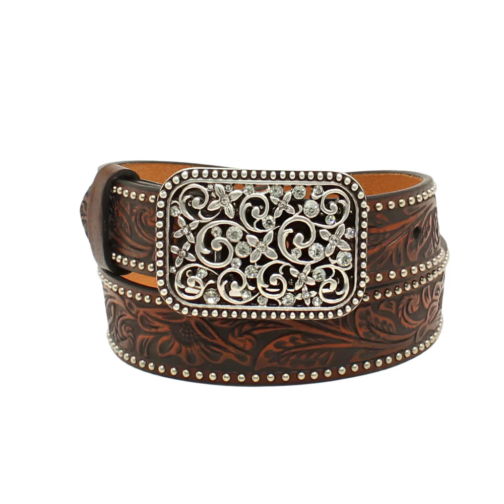 Ariat Girls Brown Floral Embossed Belt - A1303602