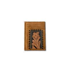 M & F WESTERN PROIDUCTS |Ariat Mens Money Clip Style Wallet Roughout Floral Overlay Tan