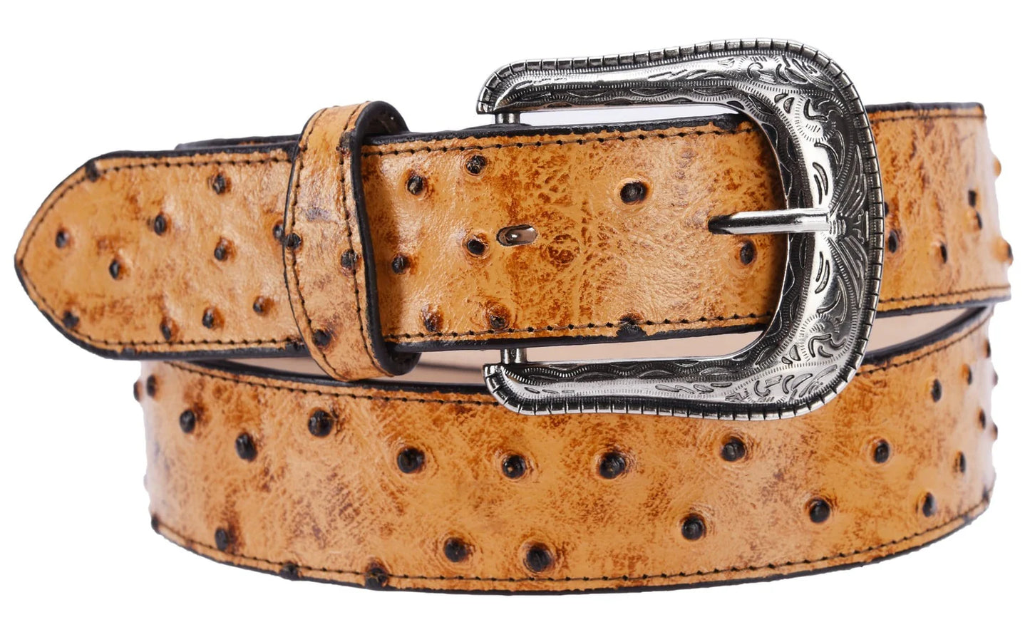 JB701 Butter Men's Western Belt 1 1/2, Cowboy belt Ostrich Tribute Leather