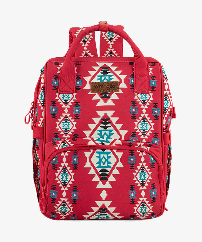 Wrangler| Aztec Southwestern Print Diaper Bag - BURGUNDY