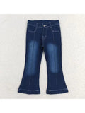 Baby Girls Western Navy Line Bell Flare Denim Pants
