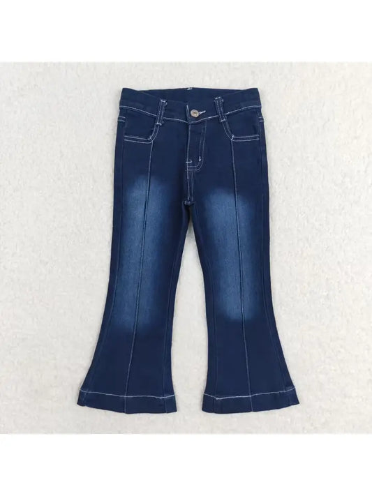 Baby Girls Western Navy Line Bell Flare Denim Pants
