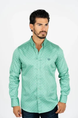 Men's Cotton Green Monogram Digital Print Dress Shirt PLATINI