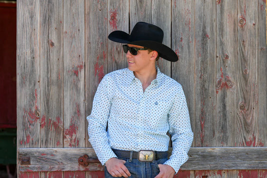 CUEROLINE WESTERN BRAND|Light Blue Geometric Star Button Up SKCL2023171 171