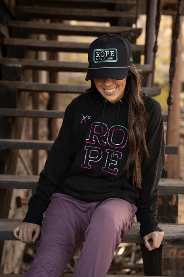 HOOEY "Rope Like A Girl" Black w/ Multi Color Logo Hoody