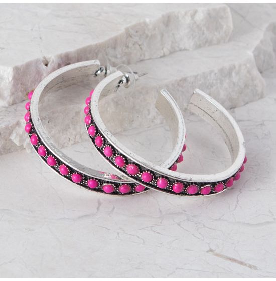 West And CO. Pink Hoop Earring E775PNK