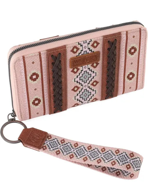 Wrangler Southwestern Pattern Canvas Wallet With Wristlet Strap