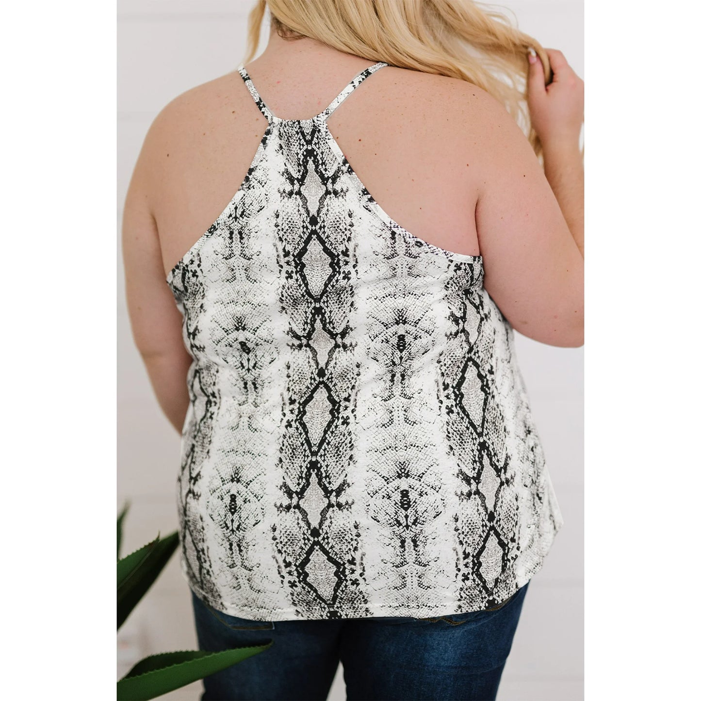 Plus Size Snakeskin Lace Splicing Spaghetti Strap Tank Top