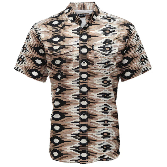 Hooey "Sol" Brown/w/ White & Black Aztec Short Sleeve Pearl Snap Shirt