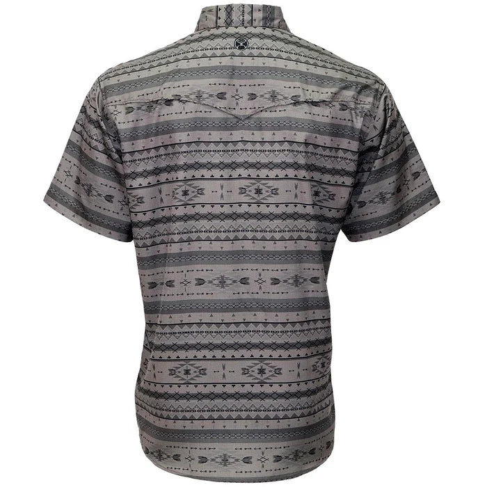 "Sol" Charcoal/Aztec Short Sleeve Pearl Snap Shirt