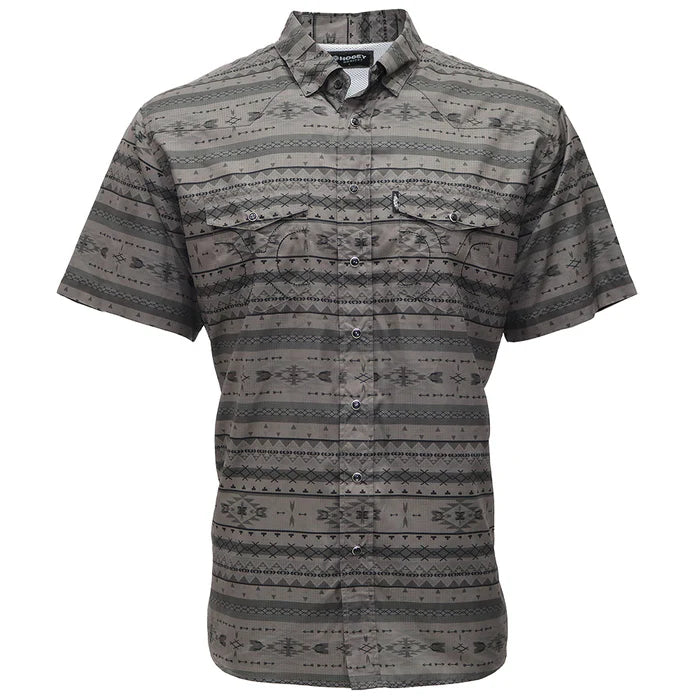 "Sol" Charcoal/Aztec Short Sleeve Pearl Snap Shirt
