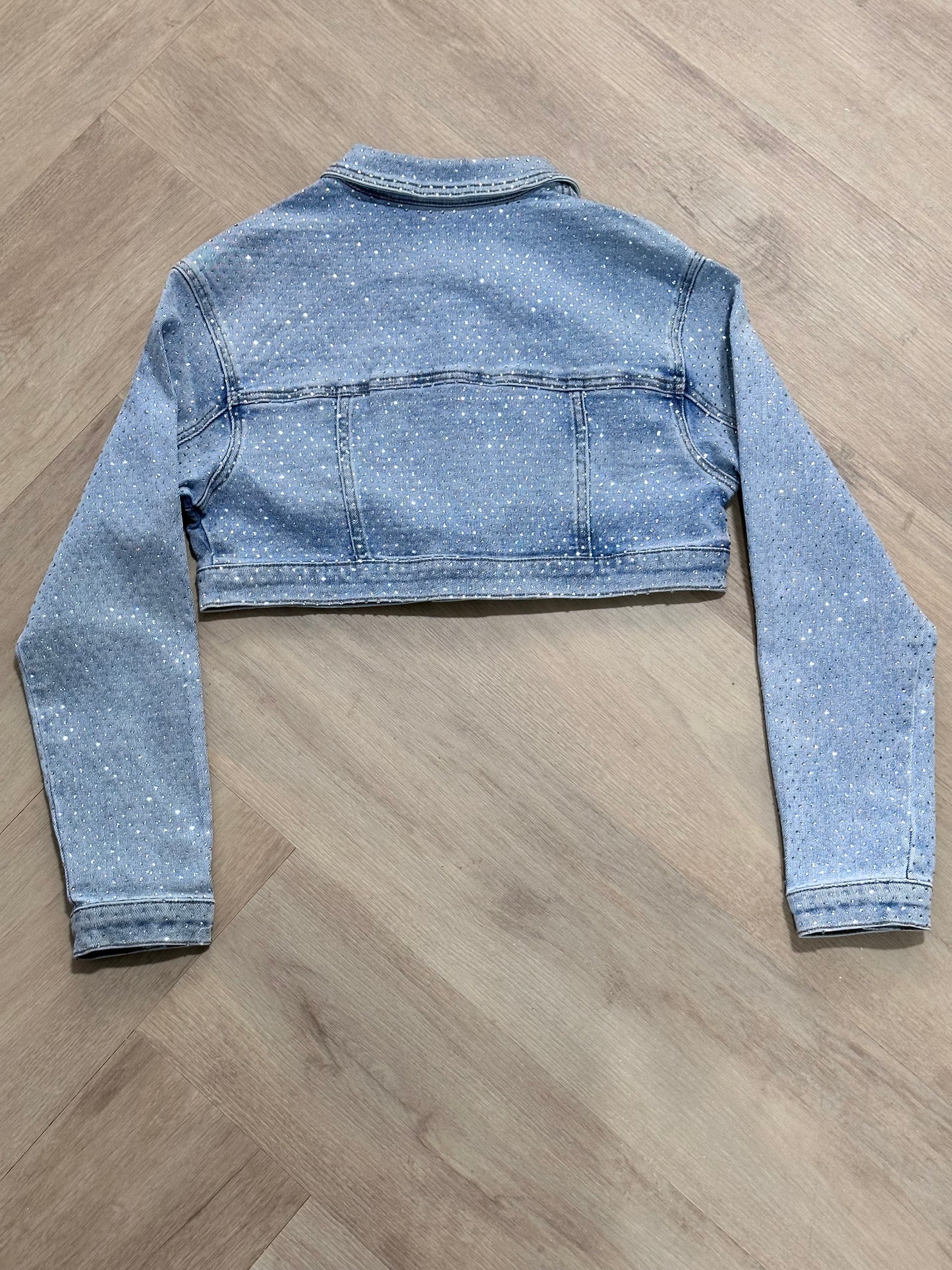 CELLO | crop Top Light Washed Jean Jacket Allover Rhinestone