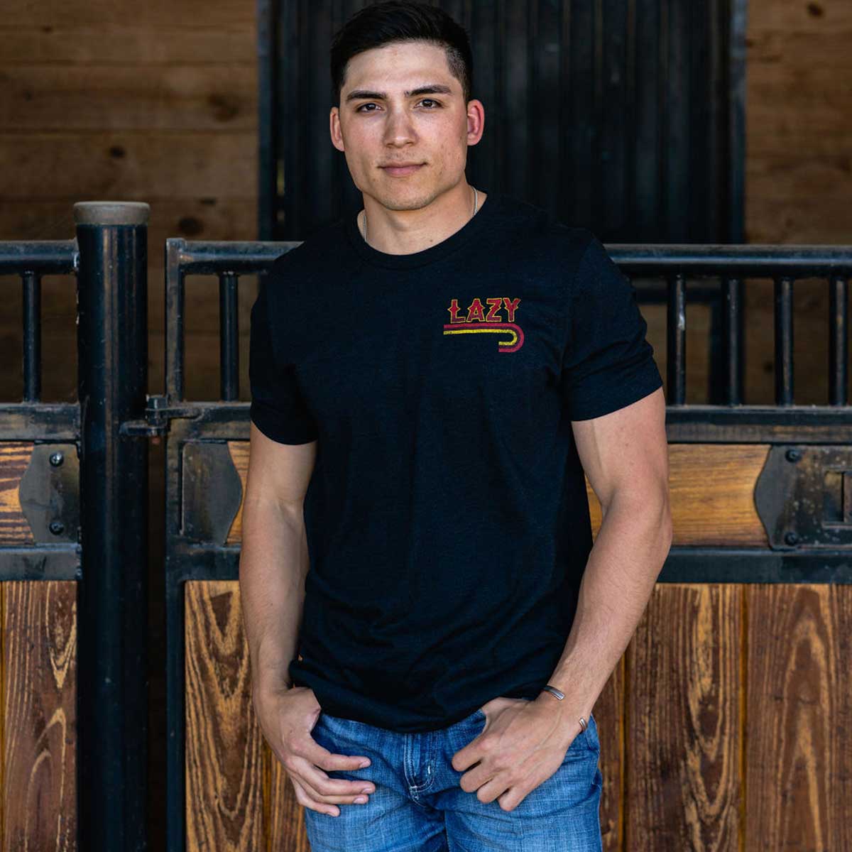 LAZY J | RANCH FIRE J LOGO SHORT SLEEVE HEATHER BLACK T-SHIRT