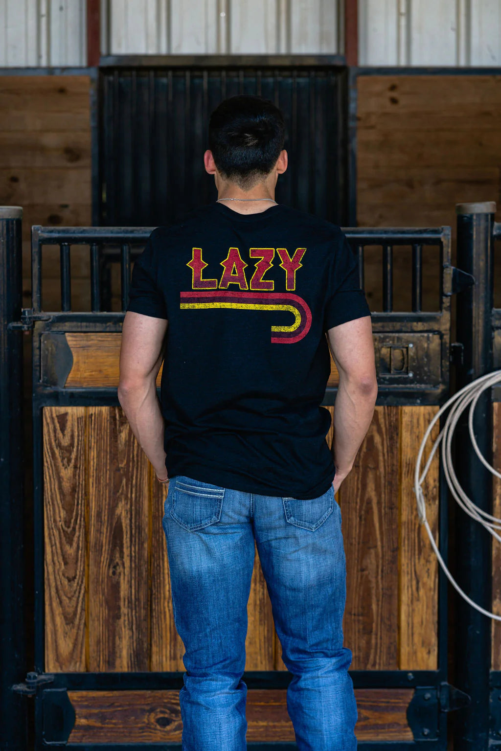 LAZY J | RANCH FIRE J LOGO SHORT SLEEVE HEATHER BLACK T-SHIRT