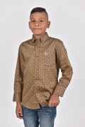 Platini | Kid's Cotton Brown Monogram Digital Print Dress Shirt