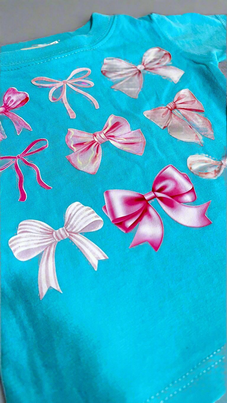 TEAL PINK BOW SHIRT