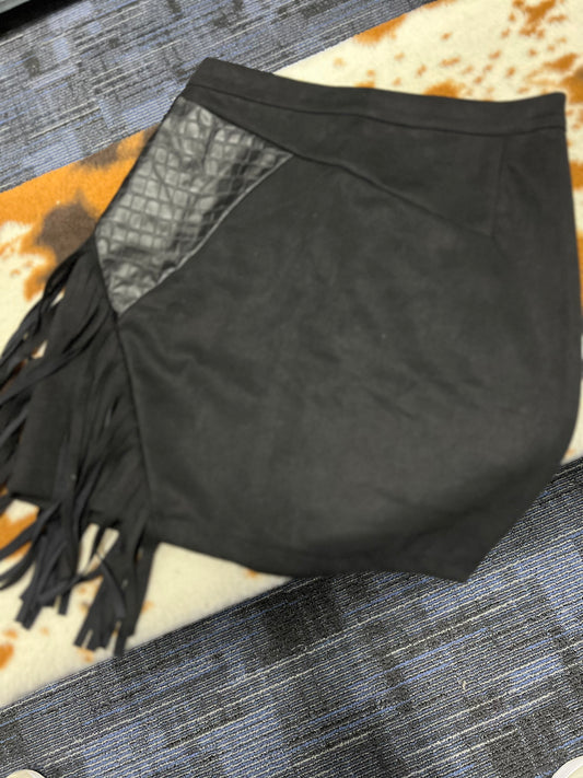 BLACK MAXI FRINGE SKIRT