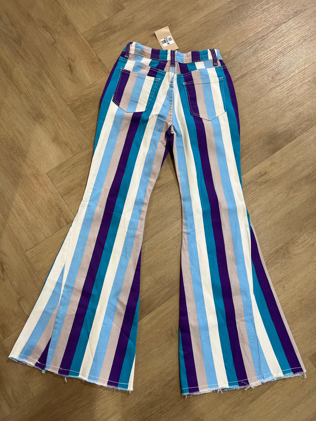 COLORFUL  STRIPED FLARE JEANS |PURPLE,WHITE,BLUE