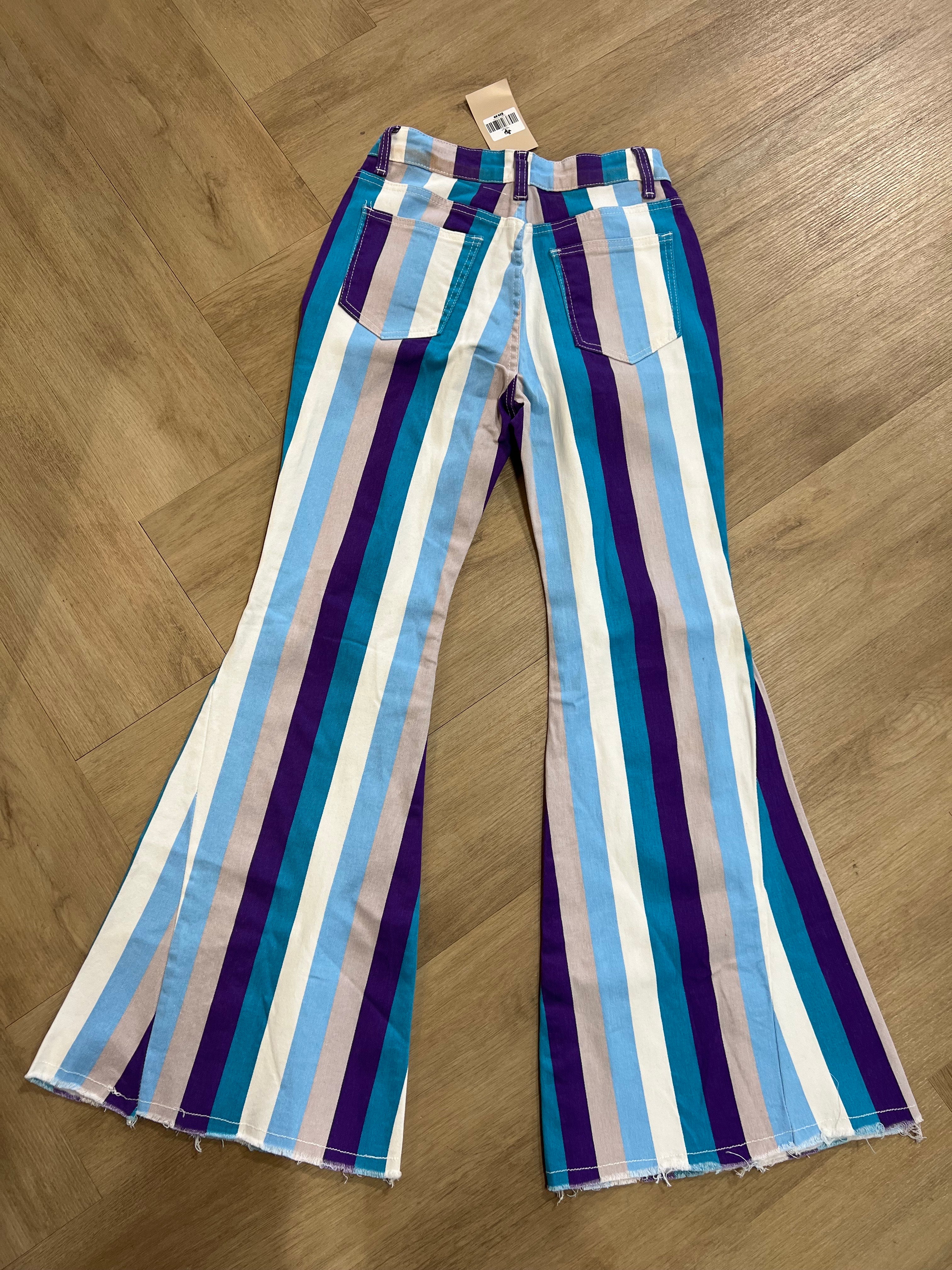 COLORFUL  STRIPED FLARE JEANS |PURPLE,WHITE,BLUE