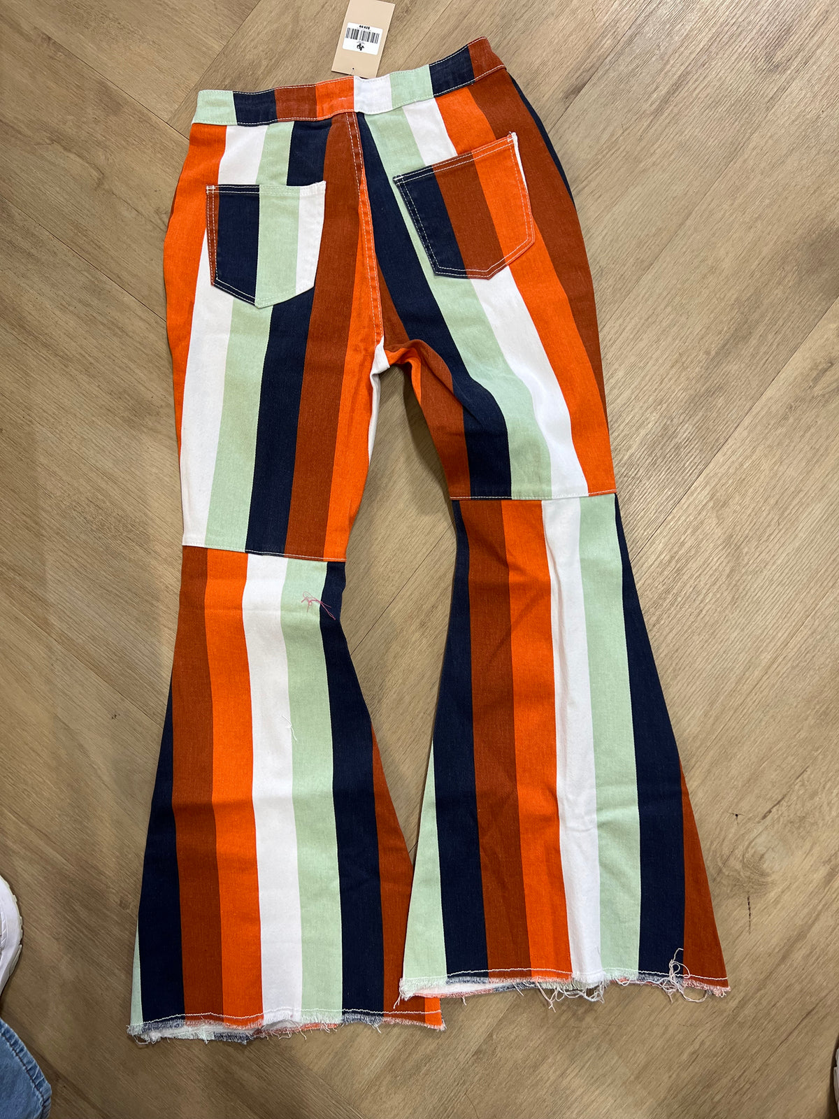 COLORFUL STRIPED FLARE JEANS | BLUE,WHITE,ORANGE
