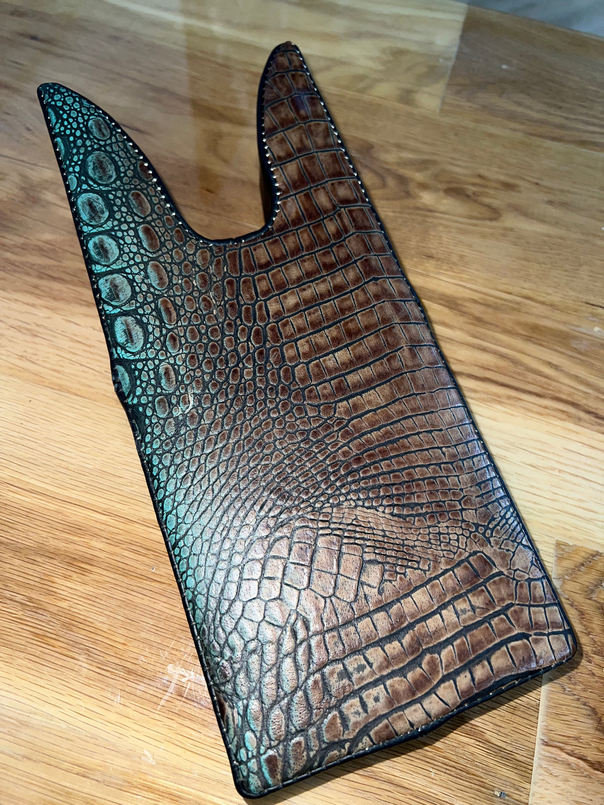 HANDMADE LEATHER BOOT JACK CROCODILE TEAL