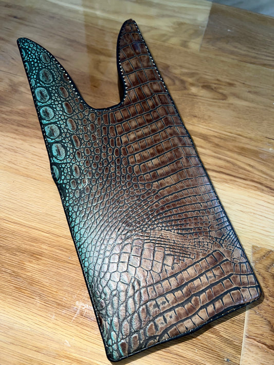 HANDMADE LEATHER BOOT JACK CROCODILE TEAL