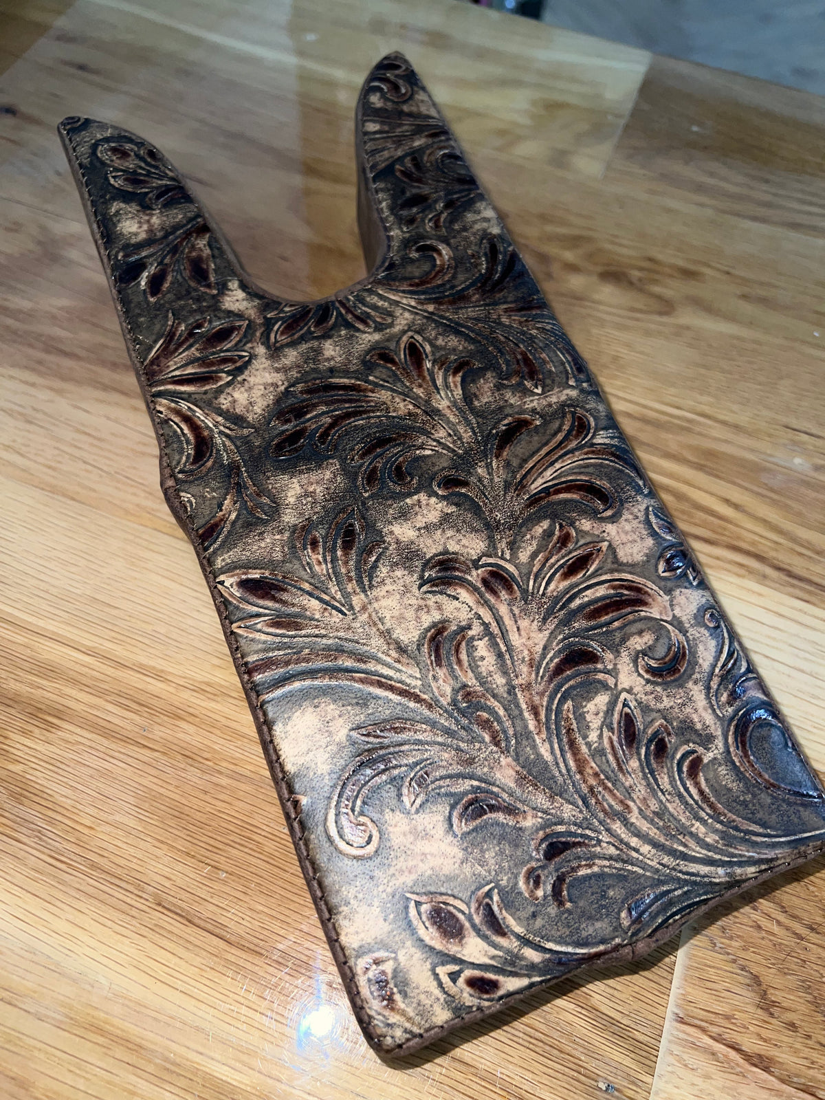 LEATHER HANDMADE BOOT JACK FLORAL RUSTIC