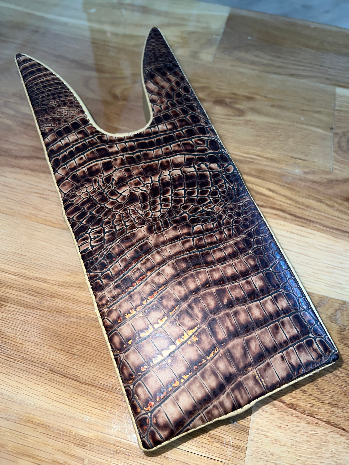 LEATHER HANDMADE BOOT JACK CROCODILE & GOLD
