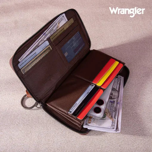 Wrangler Southwestern Pattern Canvas Wallet With Wristlet Strap