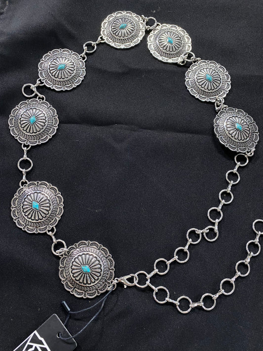 LUCKY & BLESSED TEAL SHINE CONCHO BELT