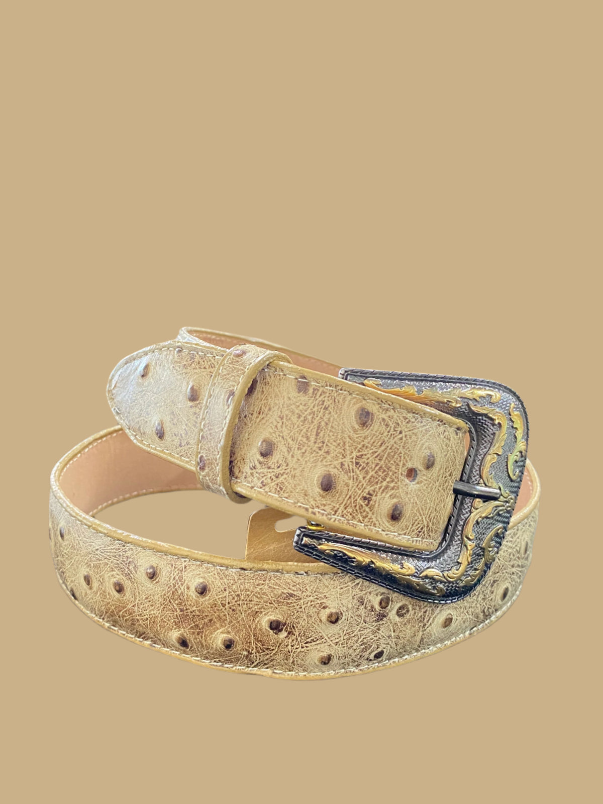 Light butter Men's Western Belt 1 1/2, Cowboy belt Ostrich Tribute Leather