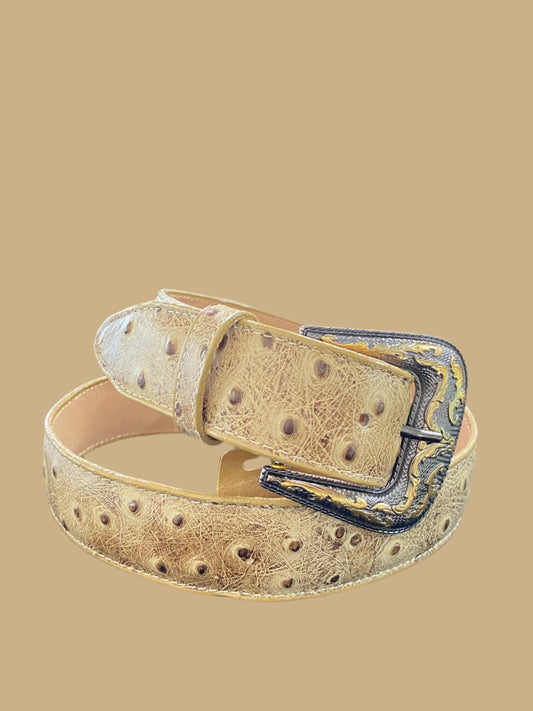 Light butter Men's Western Belt 1 1/2, Cowboy belt Ostrich Tribute Leather