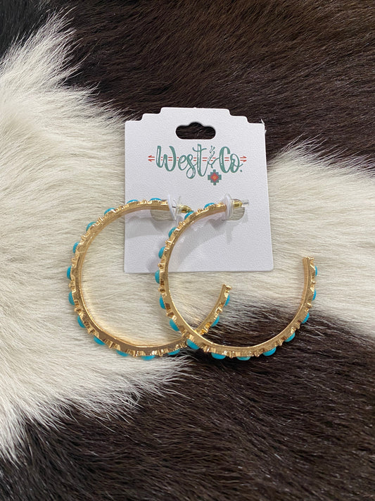 WEST & CO GOLD & TURQUOISE POINT STYLE HOOP EARRING