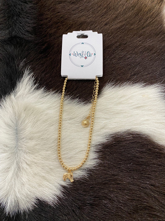 WEST N CO DAINTY GOLD BEADED NECKLACE WITH HORSE HEAD CHARM