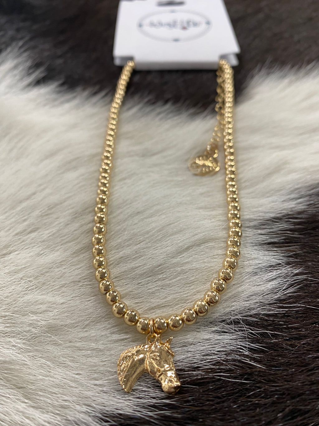 WEST N CO DAINTY GOLD BEADED NECKLACE WITH HORSE HEAD CHARM